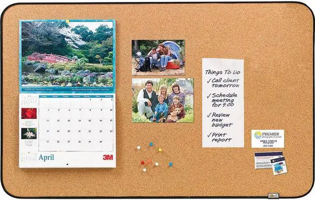 Alt view image 10 of 10 - Sticky Cork Self-Stick Bulletin Board, 36 X 22, Natural, Black Frame