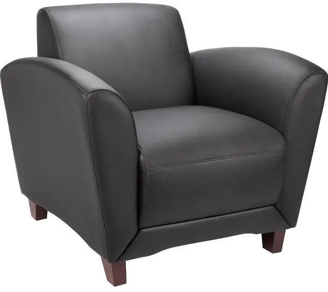 Alt view image 4 of 8 - Lorell Reception Chair Bonded 36"x34-1/2"x31-1/4" Black Leather 68952