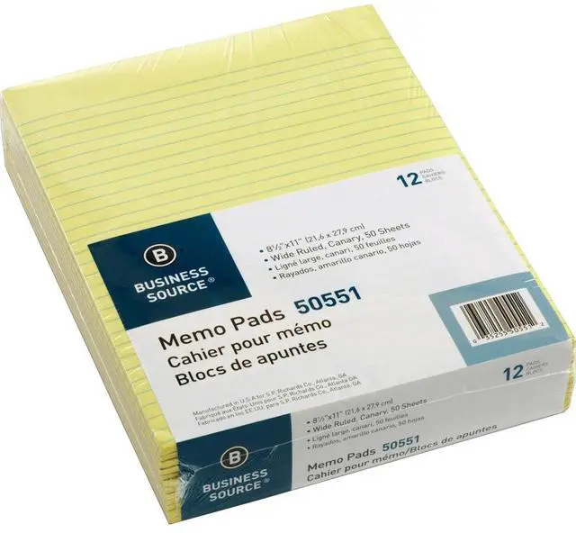 Alt view image 3 of 5 - Memorandum Pads 8-1/2"x11" Wide Ruled 50Shts/PD Canary