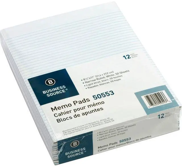 Alt view image 3 of 4 - Memorandum pads 8-1/2"x11" Narrow Ruled 50 Shts/PD White