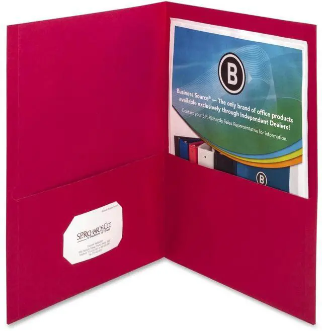 Alt view image 3 of 5 - Business Source 2-Pocket Folders 125 Sht Cap Letter 12"x9" 25/BX RED 78494