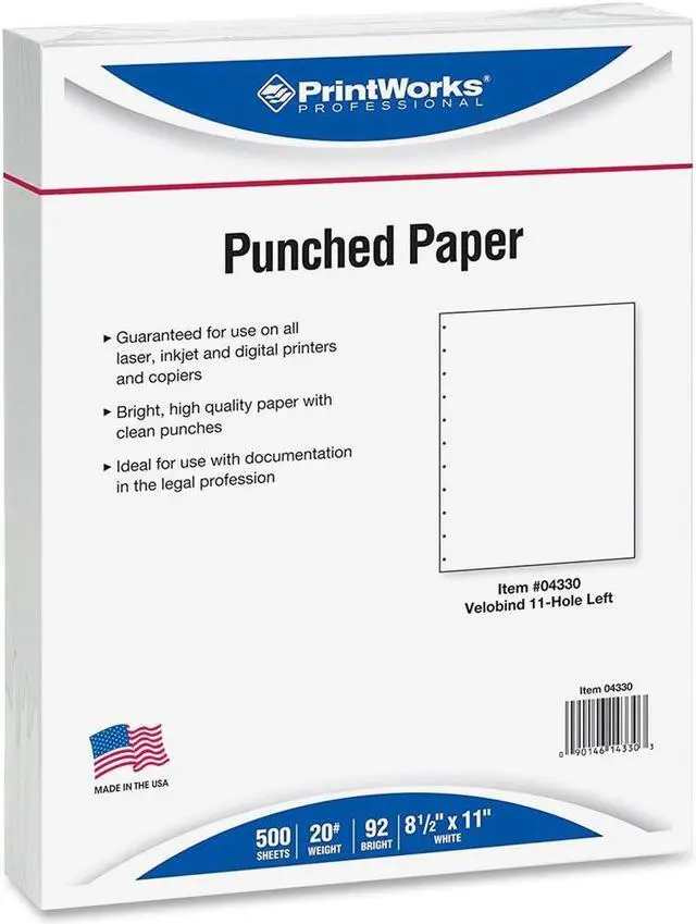 Alt view image 5 of 5 - 8-1/2'' x 11" Laser Cut Sheet, 20# White Stock, 11 Hole Velobind Punch (Carton of 2500)