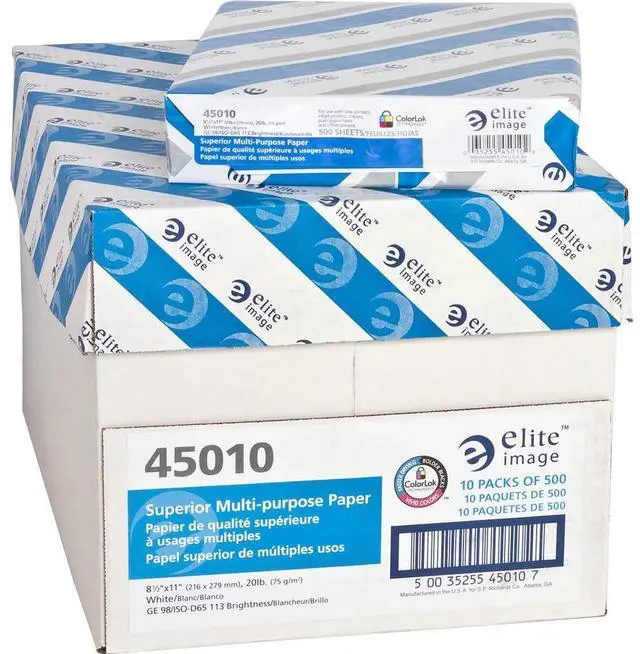 Alt view image 8 of 12 - Elite Image 45010 Multipurpose Paper - 8 1/2" x 11" - 20 lb Basis Weight - 98 Brightness - 5000 sheets / Carton (10 Reams / Carton) - White