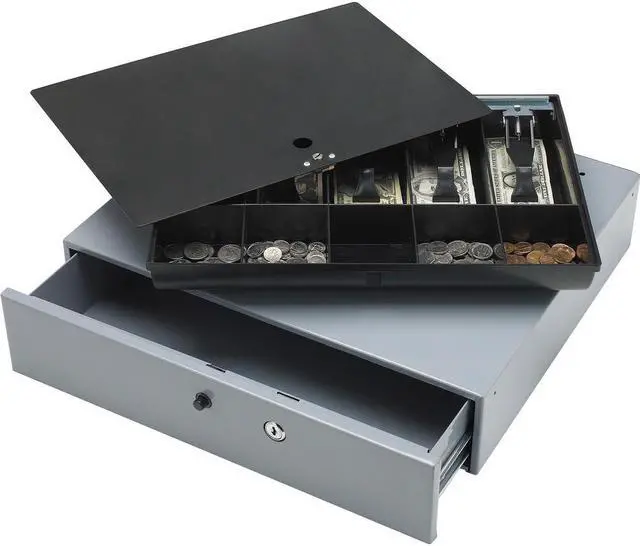 Alt view image 5 of 7 - Sparco Cash Drawer w/ Removable Tray 17-3/4"x15-3/4"x3-3/4" Gray 15504