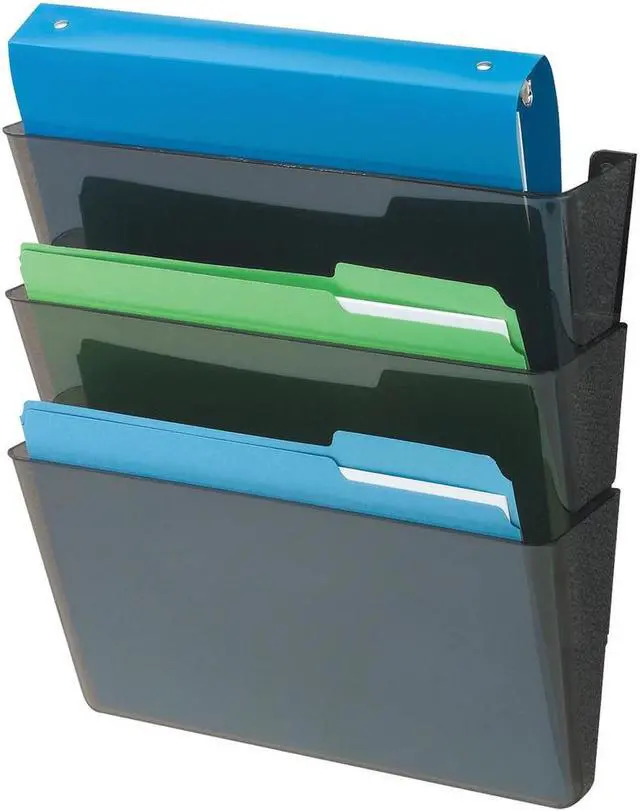 Alt view image 2 of 8 - Deflect-o 93604 Recycled Docupocket Wall File - 8.50" Width x 11" Length Sheet Size - 3 Pockets - Black - 3 / Set, 1 Set