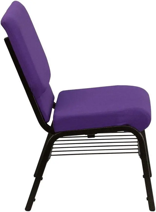 Alt view image 10 of 20 - HERCULES Series 18.5''W Church Chair in Purple Fabric with Book Rack - Gold Vein Frame