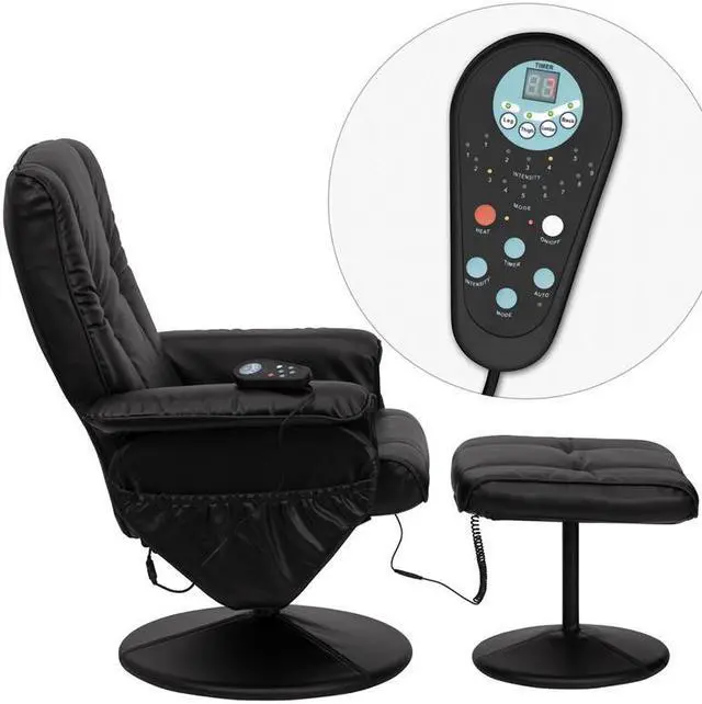 Alt view image 9 of 20 - Massaging Adjustable Recliner and Ottoman with Wrapped Base in Black LeatherSoft