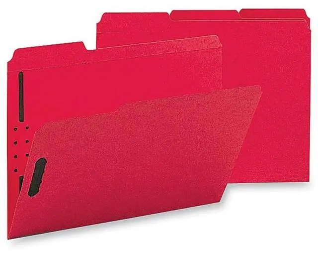 Alt view image 4 of 4 - Sparco Fastener Folders w/ 2-Ply Tab 1/3 Ast Tab 50/BX Ltr Red SP17269