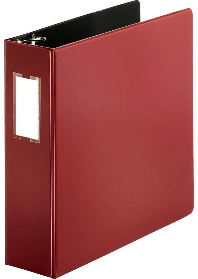 Alt view image 2 of 5 - Business Source D-Ring Binder w/Label Holder Hvy-Dty 3" Burgundy 33114