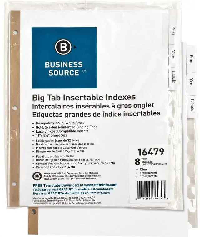 Alt view image 4 of 12 - Business Source Index Dividers 8-Tab 11"x8-1/2" White Stock/Clear Tabs 16479