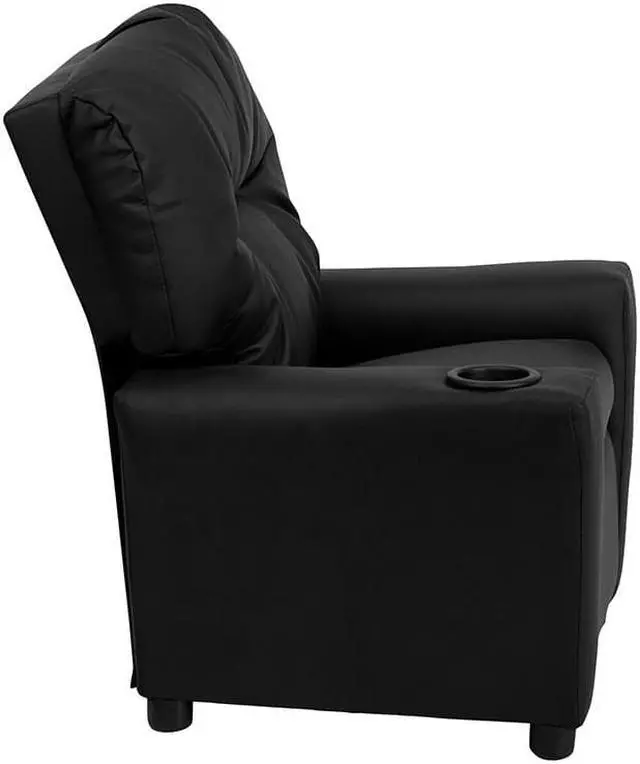 Alt view image 12 of 20 - Contemporary Black LeatherSoft Kids Recliner with Cup Holder