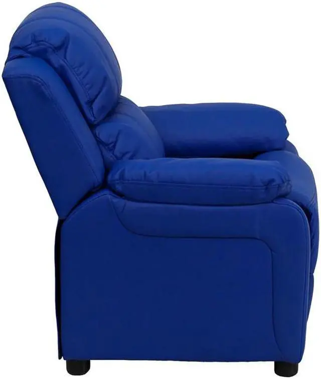 Alt view image 8 of 20 - Deluxe Padded Contemporary Blue Vinyl Kids Recliner with Storage Arms