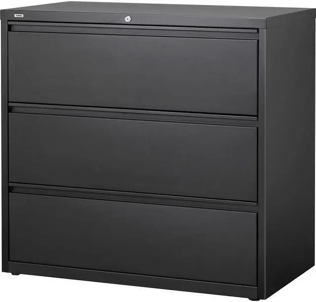 Alt view image 9 of 11 - Lorell 3-Drawer Black Lateral Files - 42" x 18.6" x 40.3" - 3 x Drawer(s) for File - Letter, Legal, A4 - Lateral - Locki