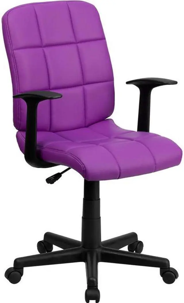 Alt view image 9 of 20 - Mid-Back Purple Quilted Vinyl Swivel Task Office Chair with Arms