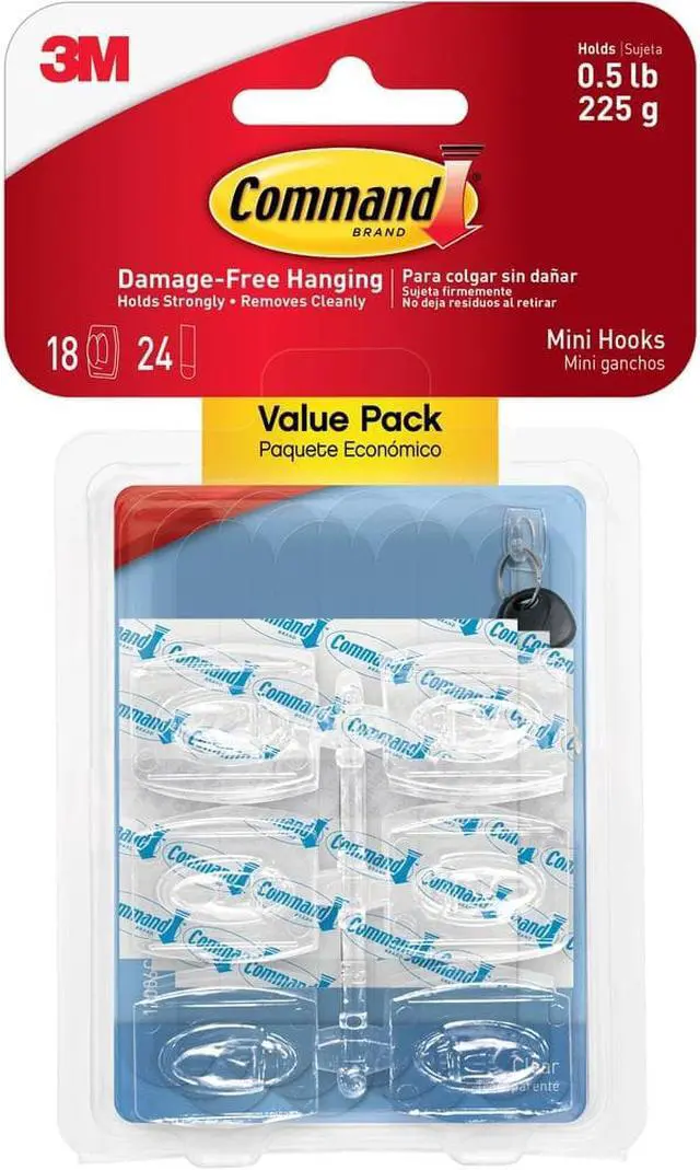 Alt view image 4 of 10 - Command Clear Hooks & Strips Plastic Mini 18 Hooks & 24 Strips/Pack 17006CLRVP