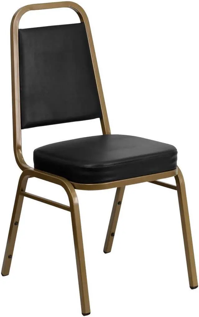 Alt view image 4 of 20 - HERCULES Series Trapezoidal Back Stacking Banquet Chair in Black Vinyl - Gold Frame