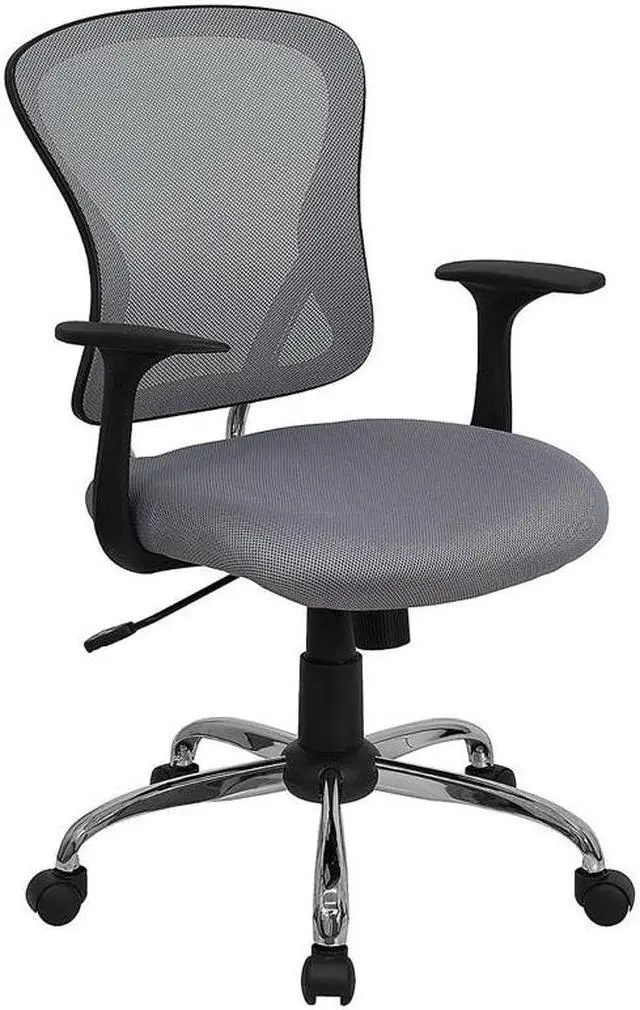 Alt view image 14 of 20 - Mid-Back Gray Mesh Swivel Task Chair with Chrome Base and Arms