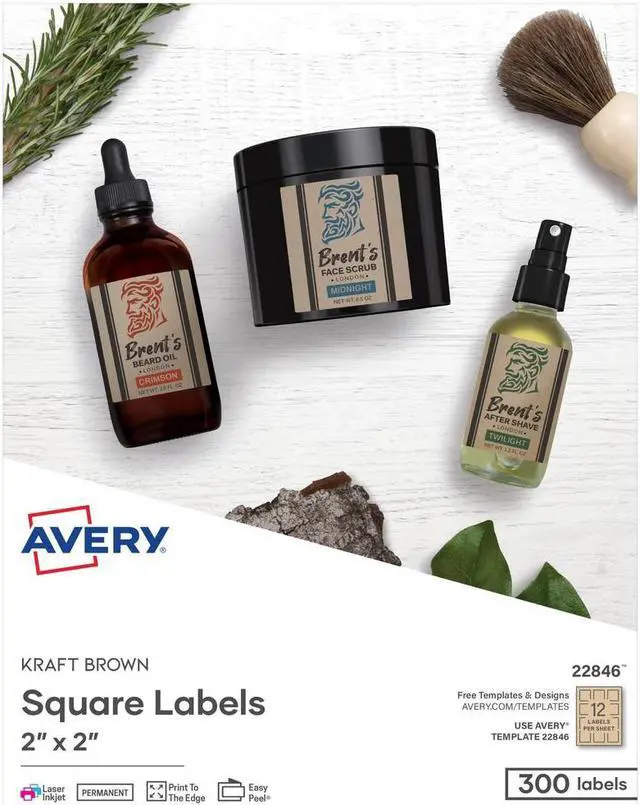 Alt view image 2 of 15 - Avery Square Print-to-the-Edge Labels 2 x 2 Kraft Brown 300/Pack 22846