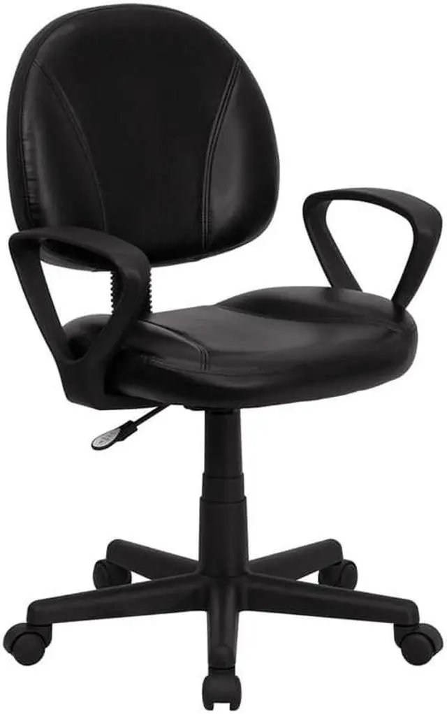 Alt view image 13 of 20 - Mid-Back Black Leather Ergonomic Swivel Task Chair with Arms