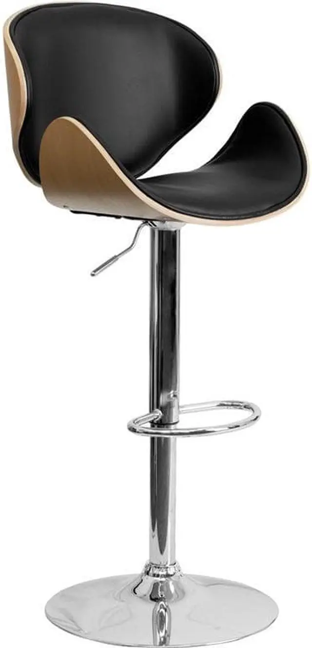 Alt view image 8 of 20 - Beech Bentwood Adjustable Height Barstool with Curved Back and Black Vinyl Seat