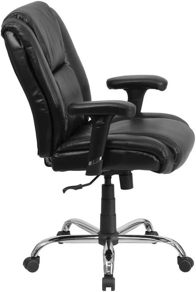 Alt view image 14 of 20 - HERCULES Series Big & Tall 400 lb. Rated Black LeatherSoft Ergonomic Task Office Chair with Chrome Base and Adjustable Arms