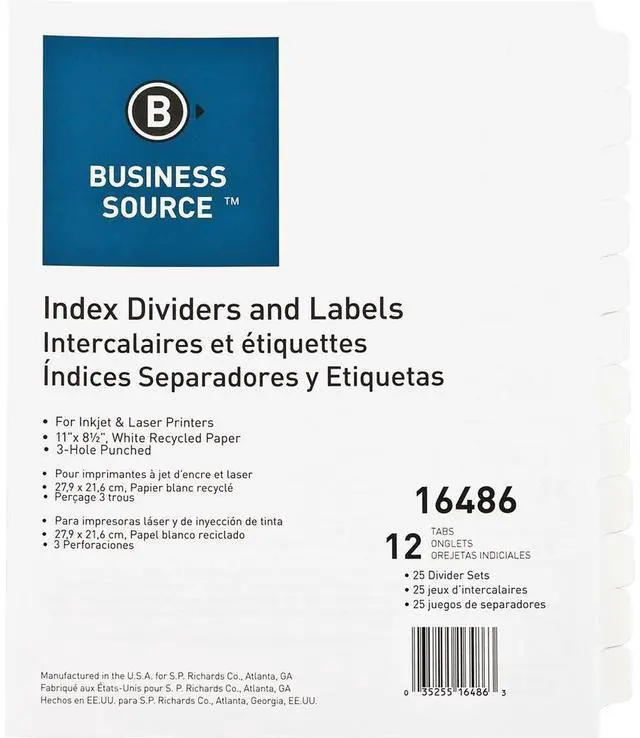 Alt view image 3 of 7 - Business Source Index Dividers 3HP 12-Tab 25 Sets/BX White 16486