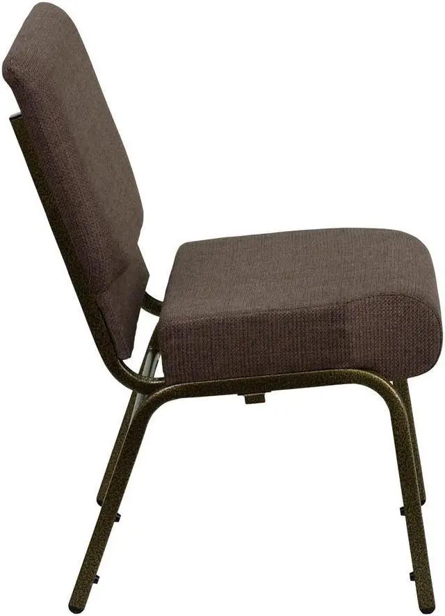 Alt view image 7 of 20 - Flash Furniture FD-CH0221-4-GV-S0819-GG Hercules Series 21-Inch Extra Wide Brown Stacking Church Chair with 4-Inch Thick Seat/Gold Vein Frame