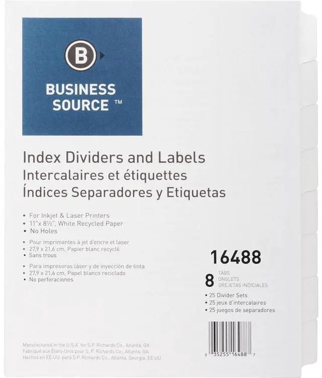 Alt view image 3 of 8 - Business Source Index Dividers Unpunched 8-Tab 25 Sets/BX White 16488