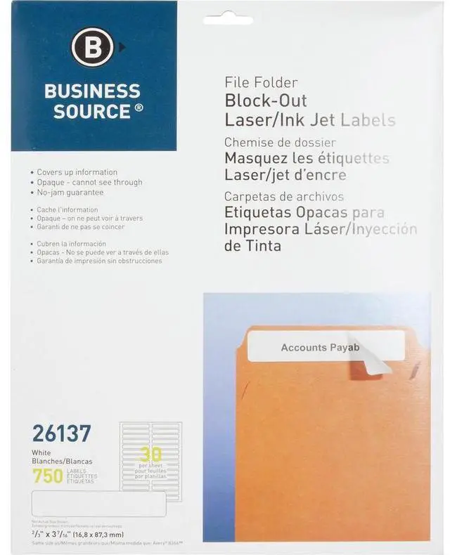 Alt view image 4 of 6 - Business Source File Fldr Labels Block-Out Lsr/Inkjet 750/PK 2/3"x3-7/16 WE