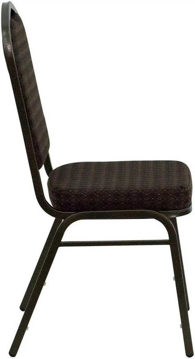 Alt view image 11 of 20 - HERCULES Series Crown Back Stacking Banquet Chair in Brown Patterned Fabric - Gold Vein Frame