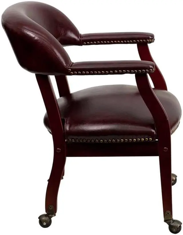 Alt view image 10 of 20 - Oxblood Vinyl Luxurious Conference Chair with Accent Nail Trim and Casters