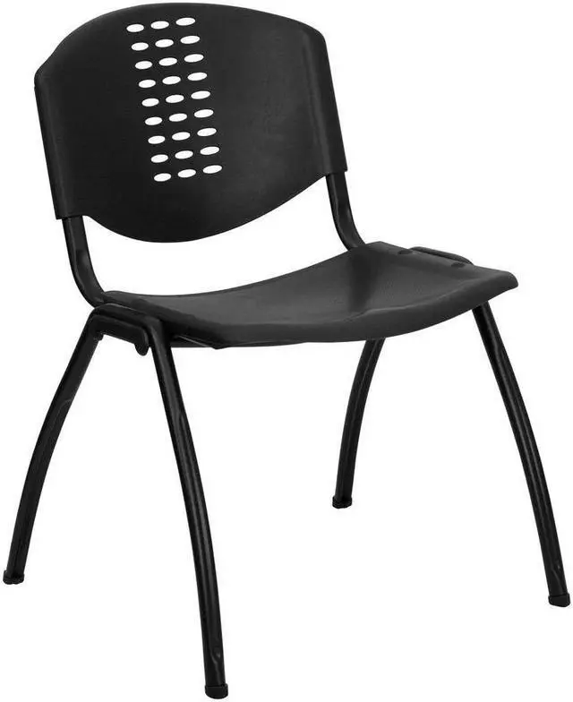 Alt view image 8 of 20 - HERCULES Series 880 lb. Capacity Black Plastic Stack Chair with Oval Cutout Back and Black Frame