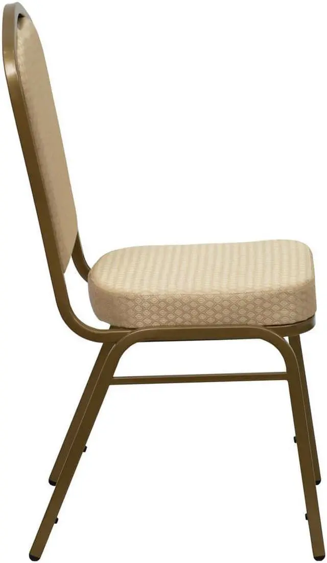 Alt view image 4 of 20 - HERCULES Series Crown Back Stacking Banquet Chair in Beige Patterned Fabric - Gold Frame