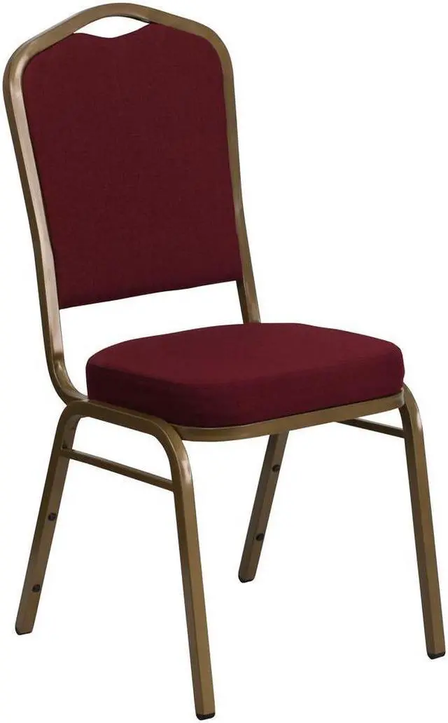 Alt view image 5 of 20 - HERCULES Series Crown Back Stacking Banquet Chair in Burgundy Fabric - Gold Frame
