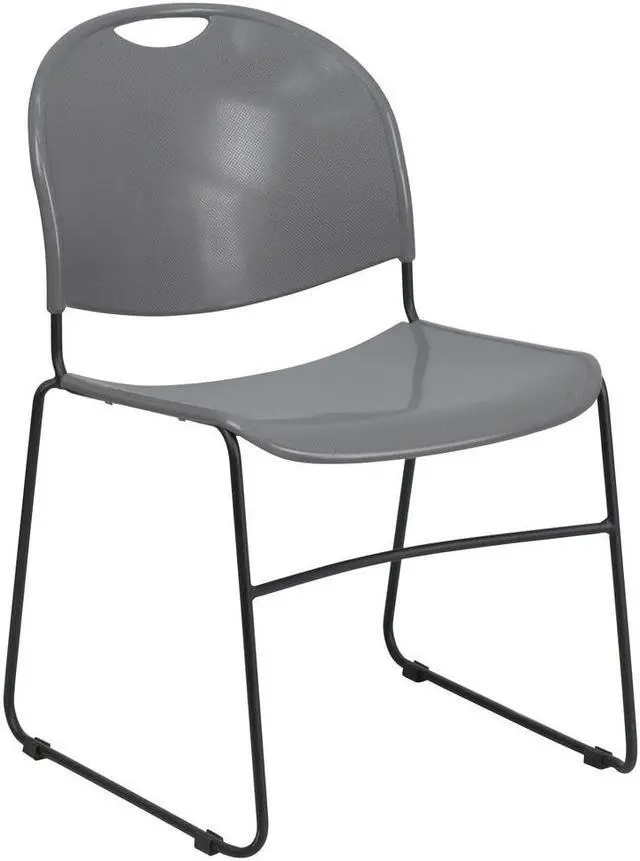 Alt view image 6 of 20 - HERCULES Series 880 lb. Capacity Gray Ultra-Compact Stack Chair with Black Powder Coated Frame