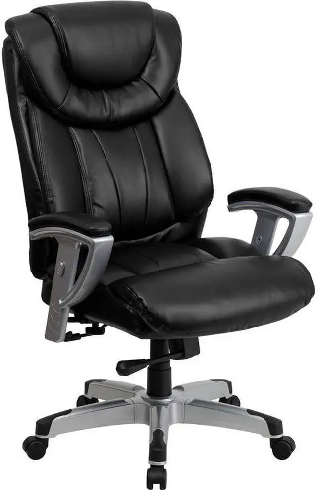 Alt view image 12 of 20 - HERCULES Series Big & Tall 400 lb. Rated Black LeatherSoft Executive Ergonomic Office Chair with Silver Adjustable Arms