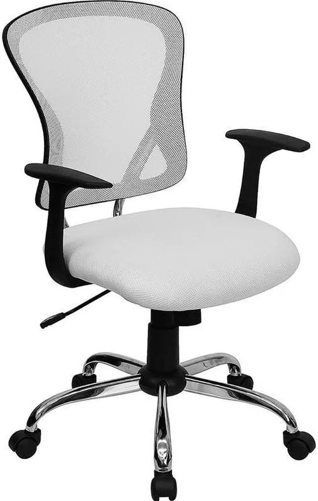 Alt view image 13 of 20 - Mid-Back White Mesh Swivel Task Chair with Chrome Base and Arms