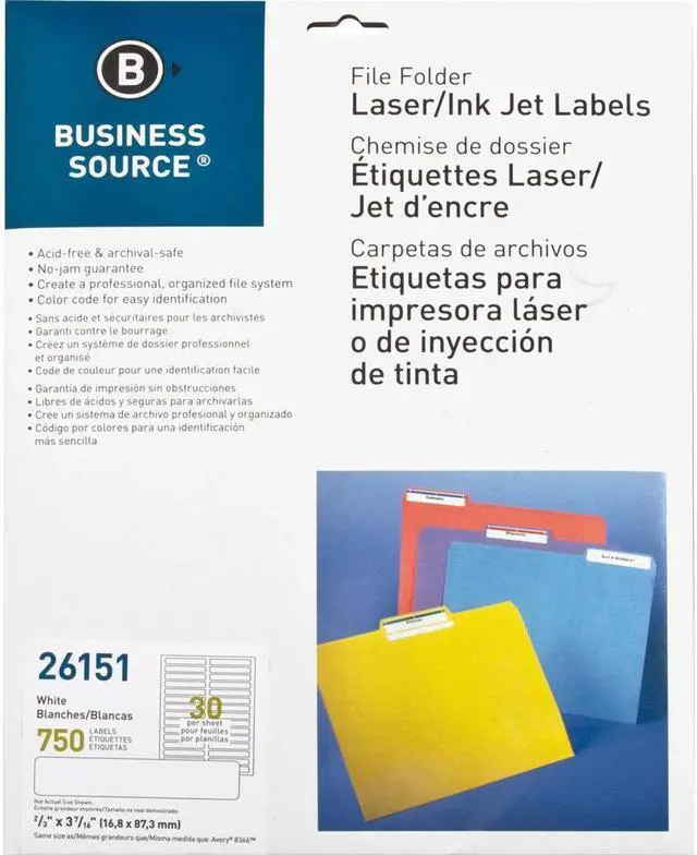Alt view image 2 of 4 - Business Source Filing Labels Laser/Inkjet 2/3"x 3-7/16" 750/PK White 26151
