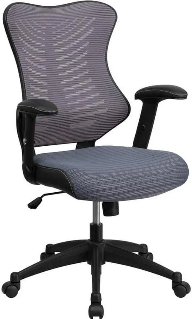 Alt view image 15 of 20 - High Back Designer Gray Mesh Executive Swivel Ergonomic Office Chair with Adjustable Arms