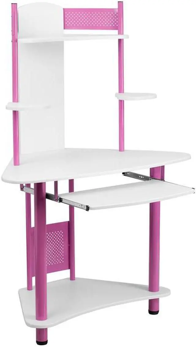 Alt view image 2 of 9 - Pink Corner Computer Desk with Hutch