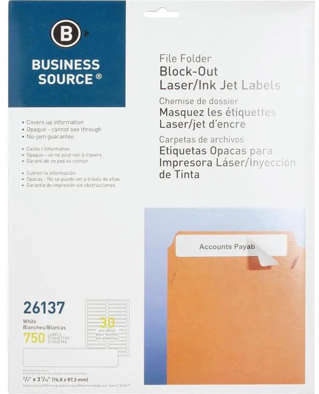 Alt view image 5 of 6 - Business Source File Fldr Labels Block-Out Lsr/Inkjet 750/PK 2/3"x3-7/16 WE