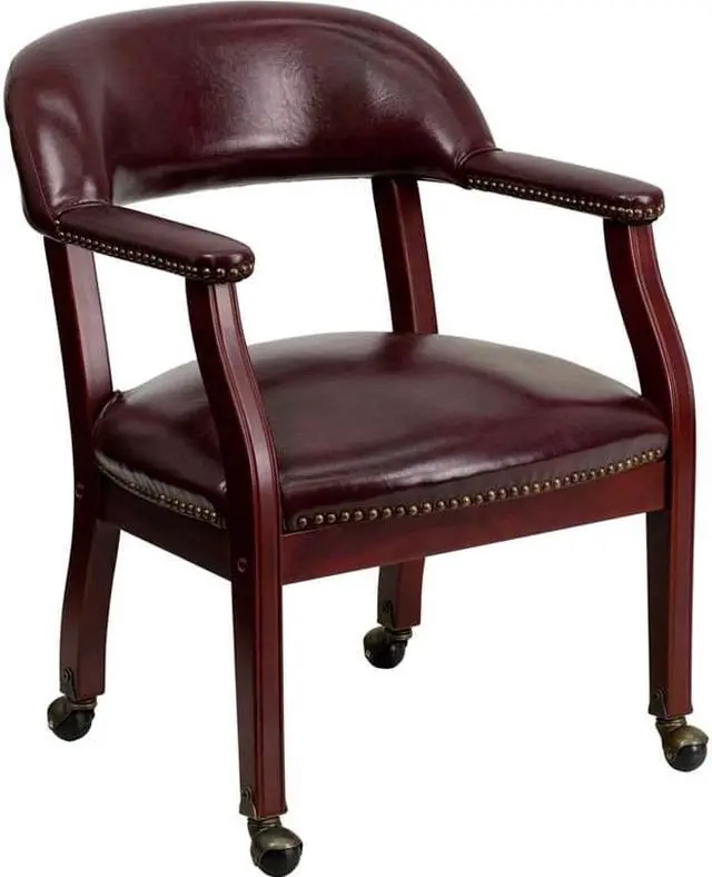 Alt view image 9 of 20 - Oxblood Vinyl Luxurious Conference Chair with Accent Nail Trim and Casters