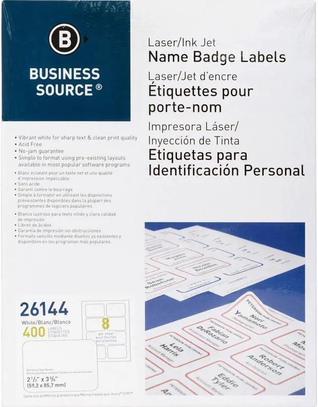 Alt view image 10 of 12 - Business Source Name Badge Labels 2-1/3"x3-3/8" 400/PK Plain White 26144