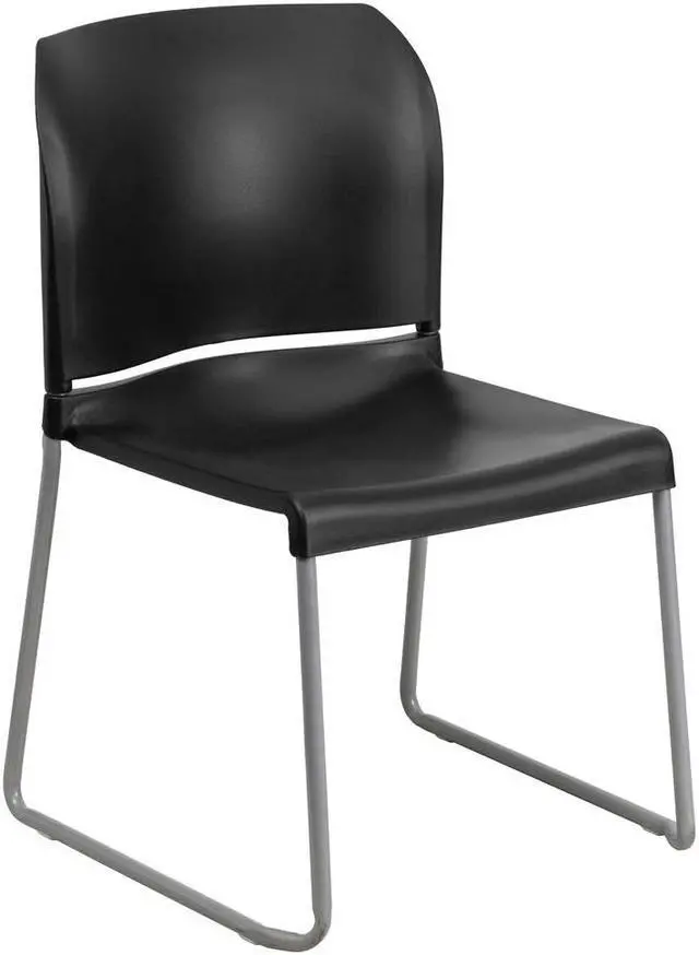 Alt view image 10 of 20 - HERCULES Series 880 lb. Capacity Black Full Back Contoured Stack Chair with Gray Powder Coated Sled Base