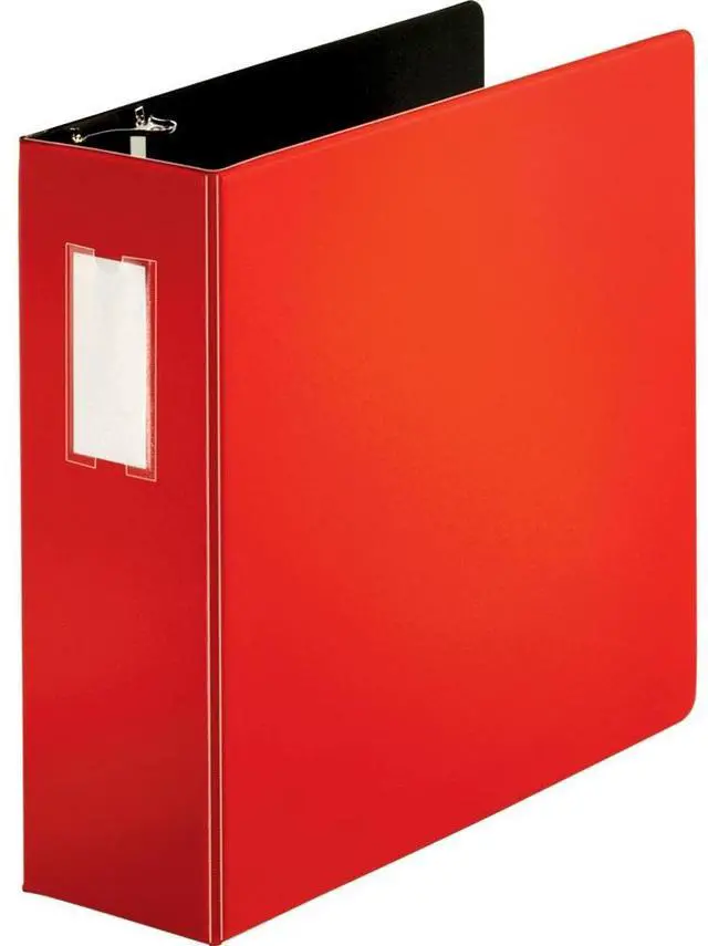 Alt view image 3 of 5 - Business Source D-Ring Binder w/Label Holder Hvy-Dty 4" Red 33120