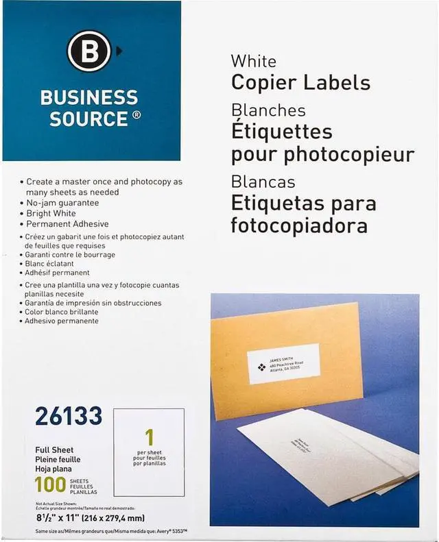 Alt view image 2 of 5 - Business Source Full Sheet Labels 8-1/2"x11" 100/PK White 26133