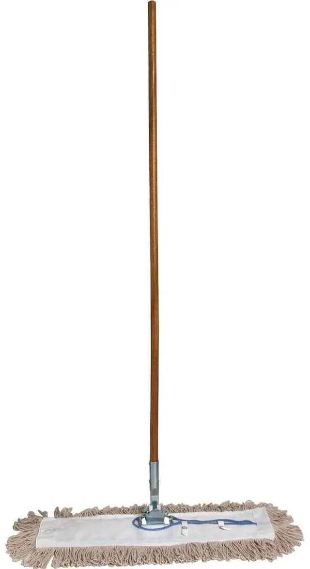 Alt view image 2 of 6 - Genuine Joe Dust Mop Complete Combo - 24" Cotton Head - 60" x 0.94" Wood Handle - Swivel Head, Lightweight, Chrome Plate