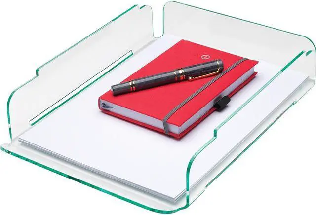 Alt view image 19 of 19 - Lorell Single Stack Letter Tray 10"x13-1/4"x2-1/2" CL/GN Acrylic 80654