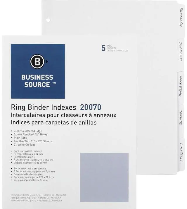 Alt view image 2 of 6 - Business Source Plain Tab Indexes 5-2" Wide Tab 11"x8-1/2" 100 St/BX WE 20070