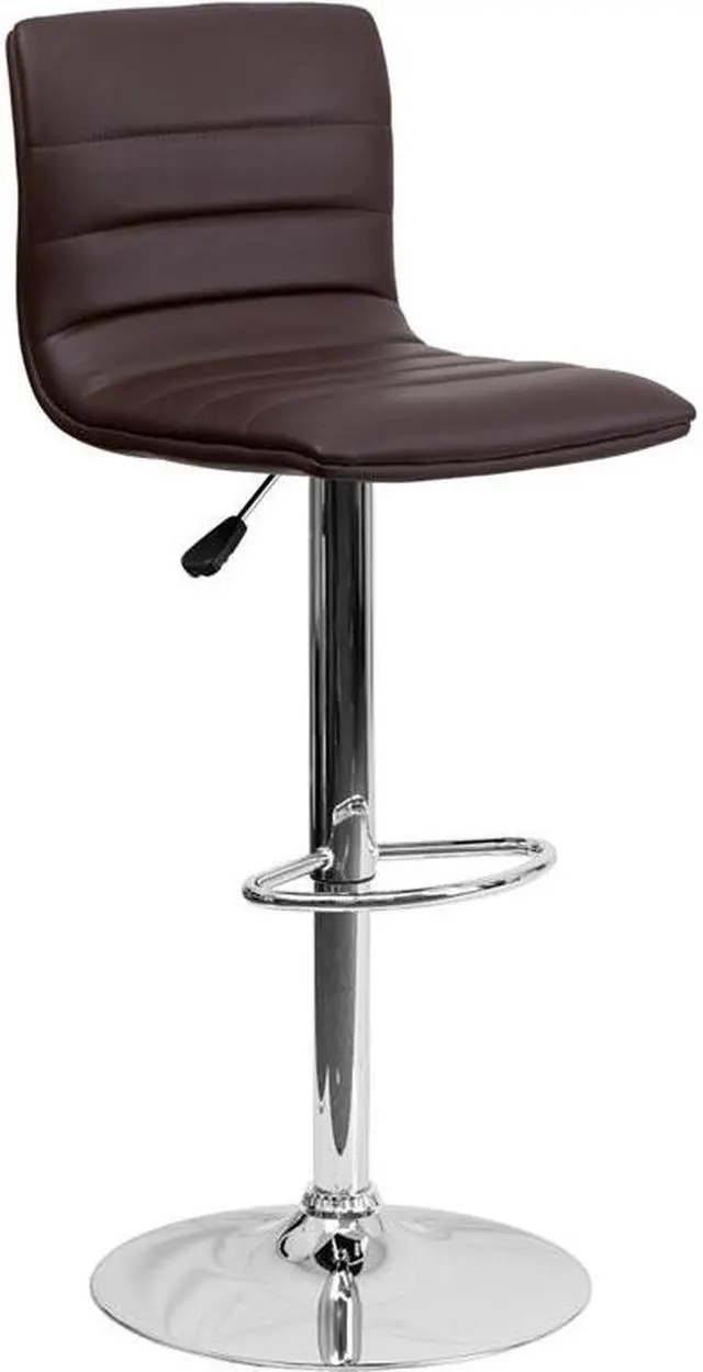 Alt view image 11 of 20 - Modern Brown Vinyl Adjustable Bar Stool with Back, Counter Height Swivel Stool with Chrome Pedestal Base